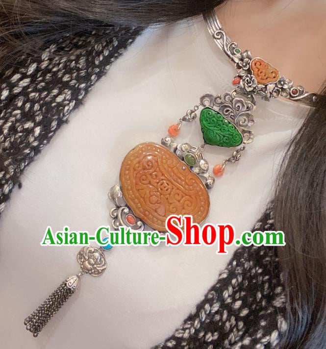 Handmade Chinese Traditional Wedding Jade Accessories National Silver Necklace Pendant Handmade Chinese Traditional Wedding Jade Accessories National Silver Necklace Pendant