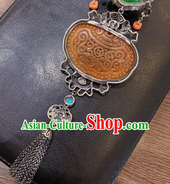 Handmade Chinese Traditional Wedding Jade Accessories National Silver Necklace Pendant Handmade Chinese Traditional Wedding Jade Accessories National Silver Necklace Pendant