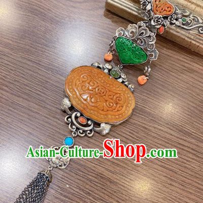 Handmade Chinese Traditional Wedding Jade Accessories National Silver Necklace Pendant