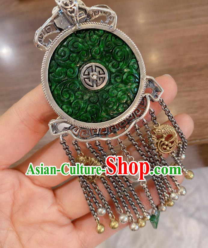 Handmade Chinese Traditional Jadeite Accessories National Silver Tassel Necklace Pendant Handmade Chinese Traditional Jadeite Accessories National Silver Tassel Necklace Pendant
