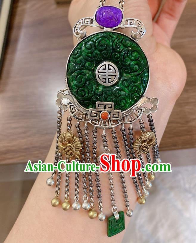 Handmade Chinese Traditional Jadeite Accessories National Silver Tassel Necklace Pendant Handmade Chinese Traditional Jadeite Accessories National Silver Tassel Necklace Pendant