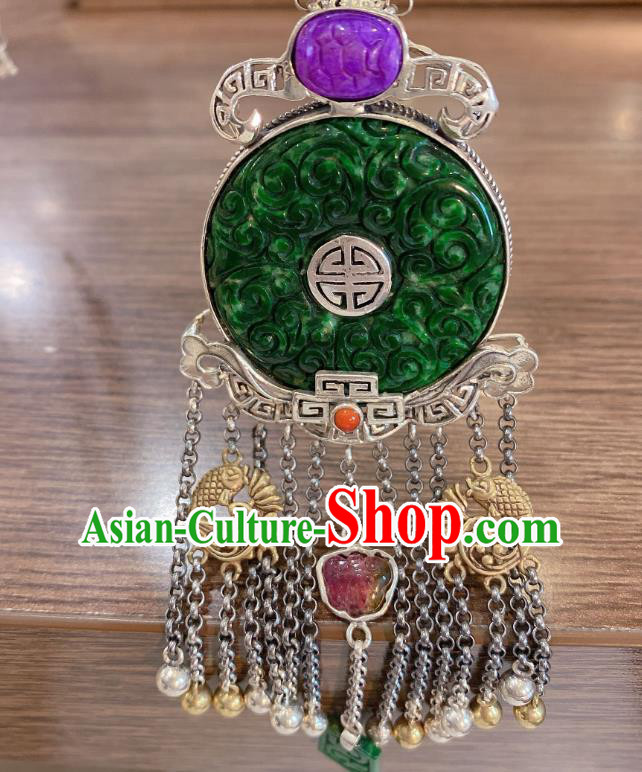 Handmade Chinese Traditional Jadeite Accessories National Silver Tassel Necklace Pendant Handmade Chinese Traditional Jadeite Accessories National Silver Tassel Necklace Pendant