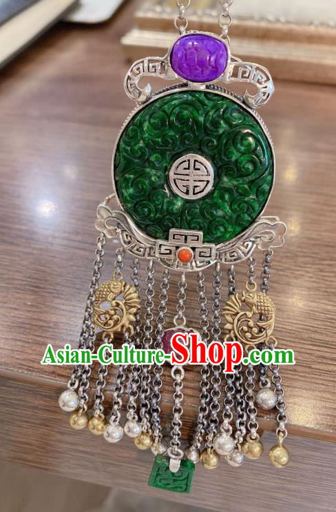 Handmade Chinese Traditional Jadeite Accessories National Silver Tassel Necklace Pendant Handmade Chinese Traditional Jadeite Accessories National Silver Tassel Necklace Pendant