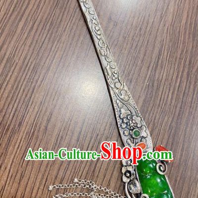 China Classical Silver Hair Stick Traditional Handmade Hairpin Jadeite Hair Accessories