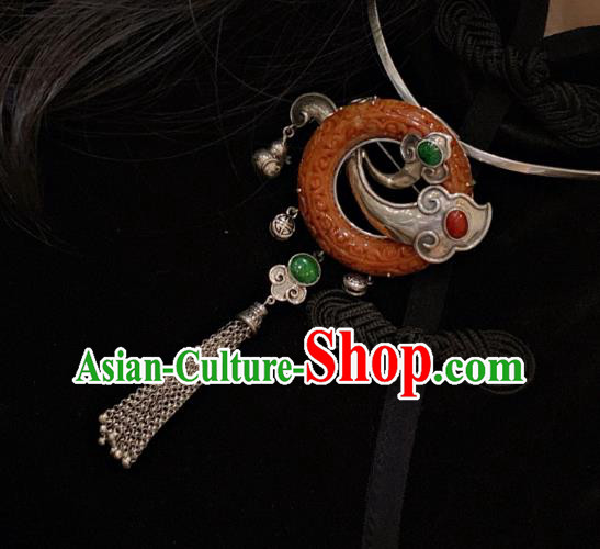 Handmade Chinese Traditional Silver Tassel Necklace Accessories National Jade Carving Necklet Pendant Handmade Chinese Traditional Silver Tassel Necklace Accessories National Jade Carving Necklet Pendant