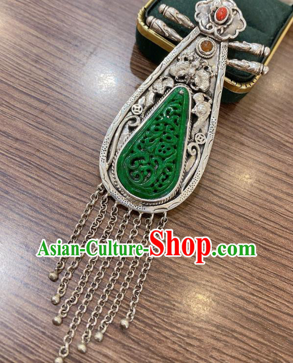 Handmade Chinese National Jade Carving Necklet Pendant Traditional Silver Lute Tassel Necklace Accessories Handmade Chinese National Jade Carving Necklet Pendant Traditional Silver Lute Tassel Necklace Accessories