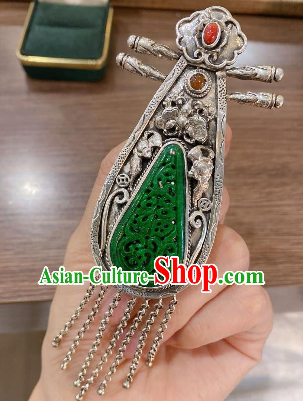 Handmade Chinese National Jade Carving Necklet Pendant Traditional Silver Lute Tassel Necklace Accessories Handmade Chinese National Jade Carving Necklet Pendant Traditional Silver Lute Tassel Necklace Accessories