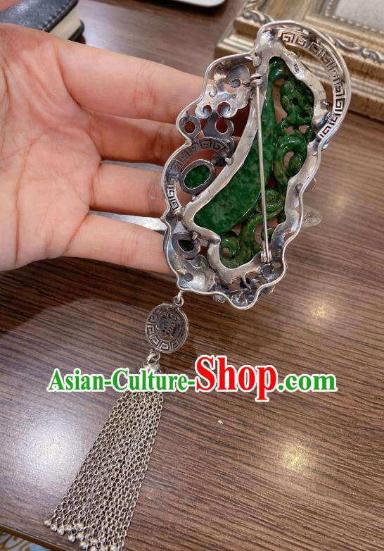 Handmade Chinese Traditional Silver Tassel Necklet Accessories National Jadeite Necklace Pendant Handmade Chinese Traditional Silver Tassel Necklet Accessories National Jadeite Necklace Pendant
