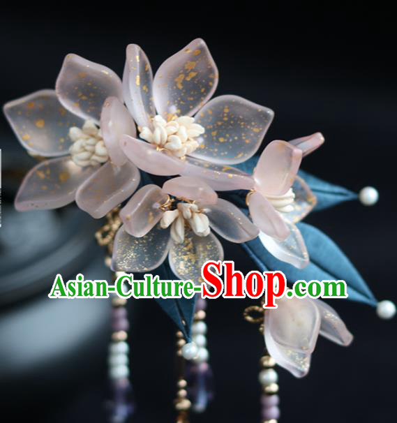China Traditional Ming Dynasty Tassel Hairpin Classical Pink Flowers Hair Stick China Traditional Ming Dynasty Tassel Hairpin Classical Pink Flowers Hair Stick