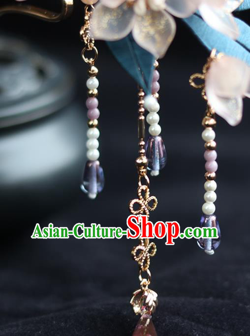 China Traditional Ming Dynasty Tassel Hairpin Classical Pink Flowers Hair Stick China Traditional Ming Dynasty Tassel Hairpin Classical Pink Flowers Hair Stick