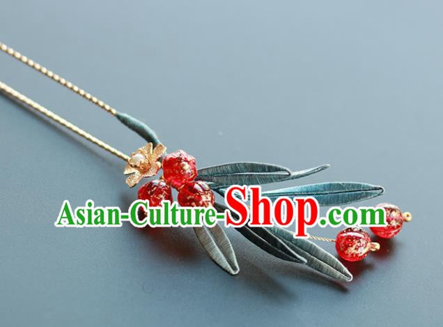 China Traditional Song Dynasty Young Lady Hairpin Classical Red Berry Hair Stick China Traditional Song Dynasty Young Lady Hairpin Classical Red Berry Hair Stick