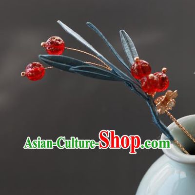 China Traditional Song Dynasty Young Lady Hairpin Classical Red Berry Hair Stick