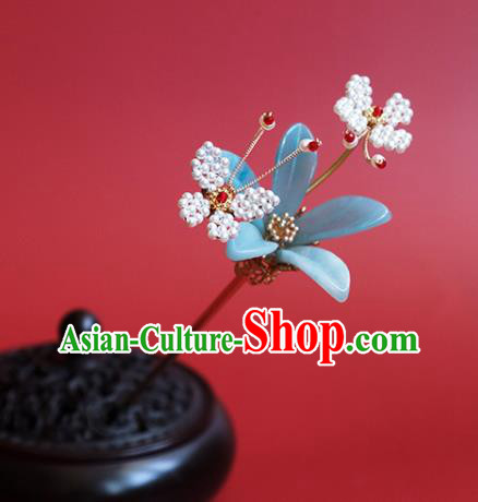 China Classical Hanfu Beads Butterfly Hair Stick Traditional Ming Dynasty Princess Blue Flower Hairpin China Classical Hanfu Beads Butterfly Hair Stick Traditional Ming Dynasty Princess Blue Flower Hairpin