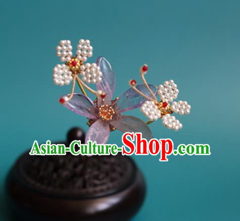 China Traditional Ming Dynasty Princess Lilac Flower Hairpin Classical Hanfu Beads Butterfly Hair Stick China Traditional Ming Dynasty Princess Lilac Flower Hairpin Classical Hanfu Beads Butterfly Hair Stick