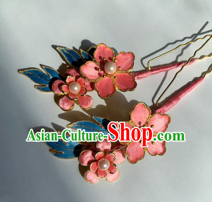 China Classical Velvet Hairpin Traditional Qing Dynasty Pink Plum Hair Stick China Classical Velvet Hairpin Traditional Qing Dynasty Pink Plum Hair Stick