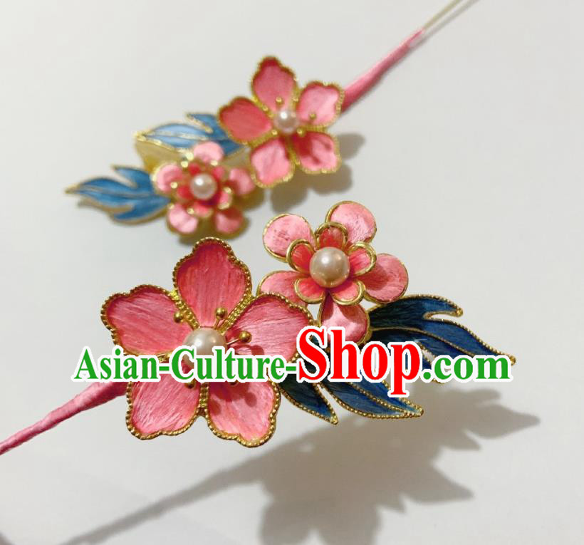 China Classical Velvet Hairpin Traditional Qing Dynasty Pink Plum Hair Stick China Classical Velvet Hairpin Traditional Qing Dynasty Pink Plum Hair Stick