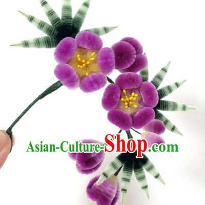 China Traditional Qing Dynasty Palace Plum Bamboo Hair Stick Classical Purple Velvet Hairpin