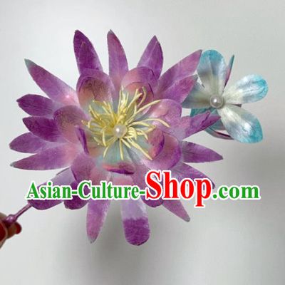 China Classical Purple Velvet Epiphyllum Hairpin Traditional Qing Dynasty Imperial Consort Hair Stick
