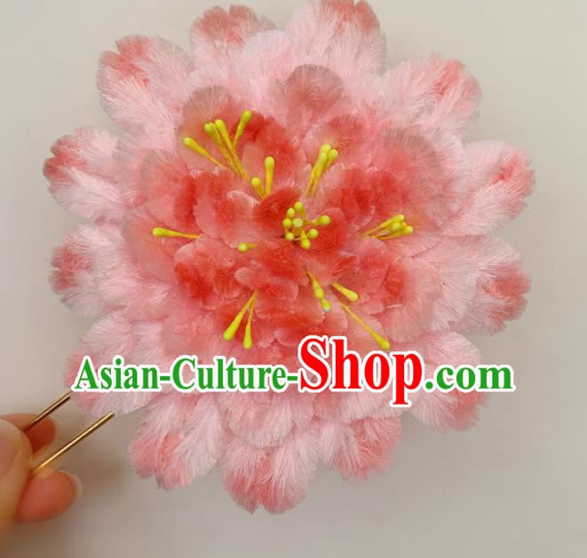 Traditional China Ancient Qing Dynasty Queen Hair Stick Classical Pink Velvet Peony Hairpin Traditional China Ancient Qing Dynasty Queen Hair Stick Classical Pink Velvet Peony Hairpin