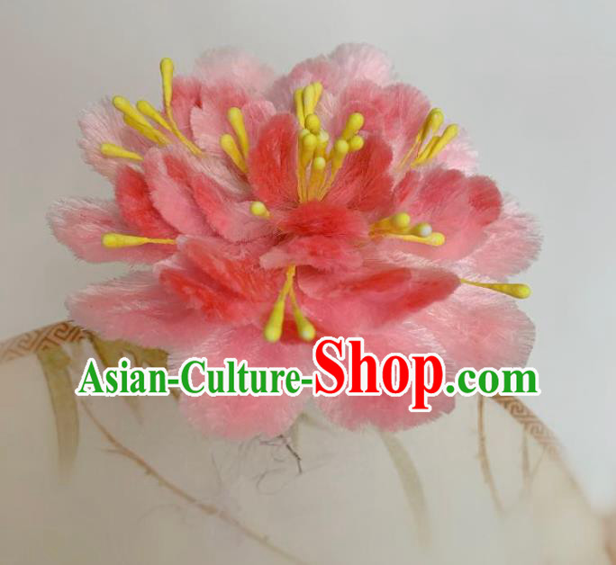 Traditional China Ancient Qing Dynasty Queen Hair Stick Classical Pink Velvet Peony Hairpin Traditional China Ancient Qing Dynasty Queen Hair Stick Classical Pink Velvet Peony Hairpin