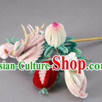 China Classical Velvet Pomegranate Hairpin Ancient Traditional Qing Dynasty Empress Hair Clip