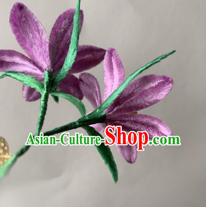 China Classical Violet Velvet Flowers Hairpin Ancient Traditional Qing Dynasty Court Woman Hair Stick China Classical Violet Velvet Flowers Hairpin Ancient Traditional Qing Dynasty Court Woman Hair Stick
