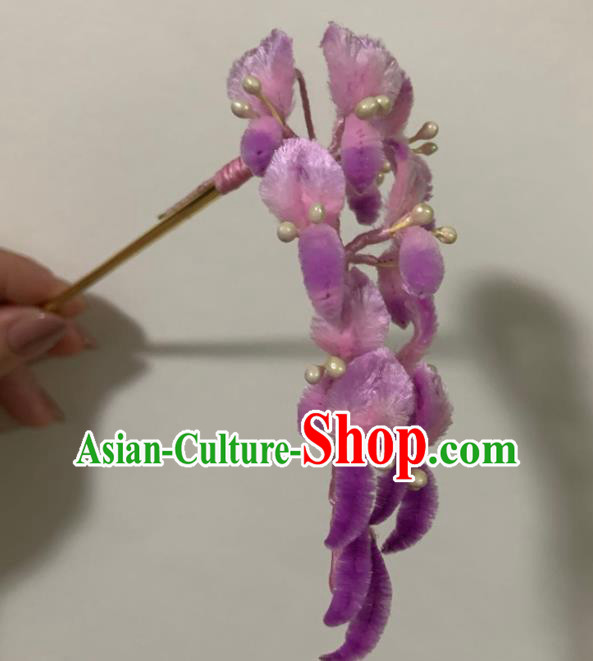 China Traditional Classical Velvet Wisteria Hairpin Ancient Qing Dynasty Hair Stick Accessories China Traditional Classical Velvet Wisteria Hairpin Ancient Qing Dynasty Hair Stick Accessories
