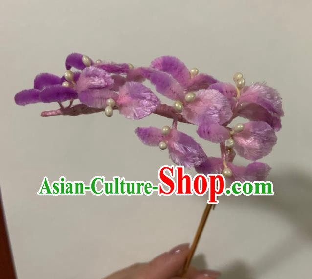 China Traditional Classical Velvet Wisteria Hairpin Ancient Qing Dynasty Hair Stick Accessories China Traditional Classical Velvet Wisteria Hairpin Ancient Qing Dynasty Hair Stick Accessories