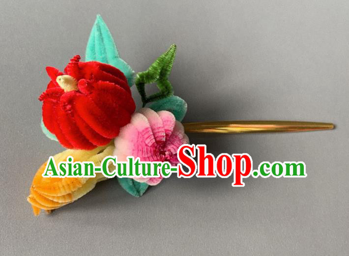 China Classical Velvet Chrysanthemum Hairpin Traditional Qing Dynasty Court Hair Stick China Classical Velvet Chrysanthemum Hairpin Traditional Qing Dynasty Court Hair Stick