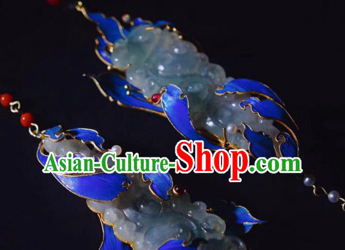Chinese Ancient Qing Dynasty Blueing Ear Accessories Traditional Culture Jewelry Jade Earrings Chinese Ancient Qing Dynasty Blueing Ear Accessories Traditional Culture Jewelry Jade Earrings