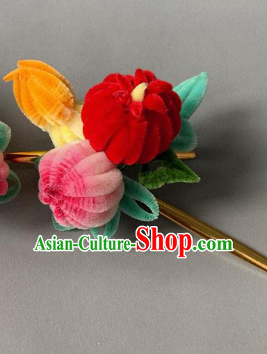 China Classical Velvet Chrysanthemum Hairpin Traditional Qing Dynasty Court Hair Stick China Classical Velvet Chrysanthemum Hairpin Traditional Qing Dynasty Court Hair Stick