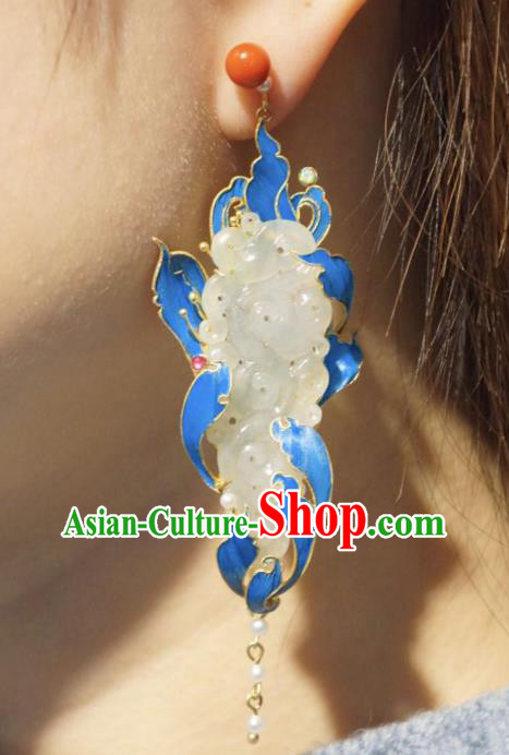 Chinese Ancient Qing Dynasty Blueing Ear Accessories Traditional Culture Jewelry Jade Earrings Chinese Ancient Qing Dynasty Blueing Ear Accessories Traditional Culture Jewelry Jade Earrings