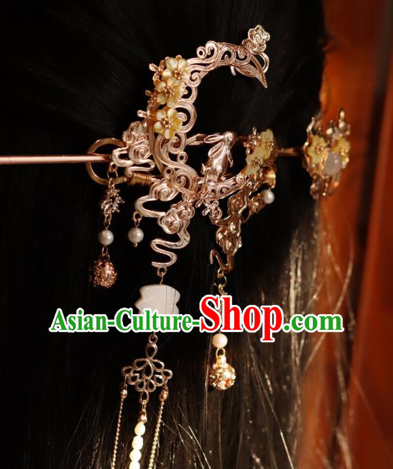 China Classical Hanfu Hair Accessories Traditional Ming Dynasty Princess Hair Crown and Hairpin China Classical Hanfu Hair Accessories Traditional Ming Dynasty Princess Hair Crown and Hairpin