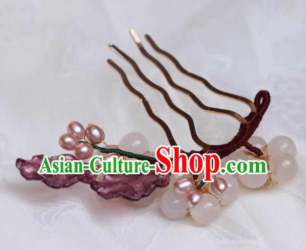 China Classical Hanfu Pearls Hairpin Traditional Ming Dynasty Princess Plum Hair Comb China Classical Hanfu Pearls Hairpin Traditional Ming Dynasty Princess Plum Hair Comb