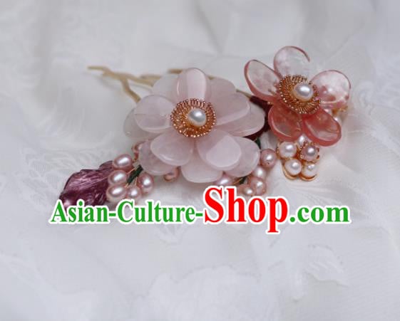 China Classical Hanfu Pearls Hairpin Traditional Ming Dynasty Princess Rose Quartz Flower Hair Comb China Classical Hanfu Pearls Hairpin Traditional Ming Dynasty Princess Rose Quartz Flower Hair Comb