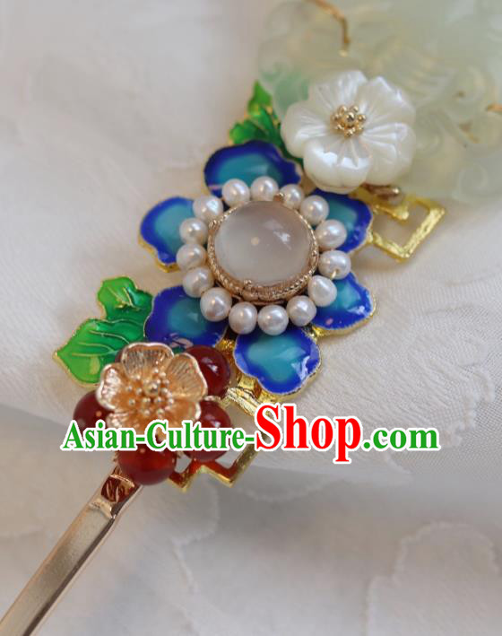 China Traditional Qing Dynasty Jade Butterfly Hairpin Classical Blueing Flower Hair Stick China Traditional Qing Dynasty Jade Butterfly Hairpin Classical Blueing Flower Hair Stick