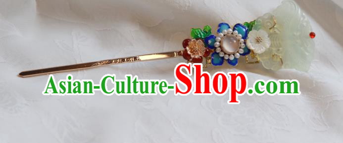 China Traditional Qing Dynasty Jade Butterfly Hairpin Classical Blueing Flower Hair Stick China Traditional Qing Dynasty Jade Butterfly Hairpin Classical Blueing Flower Hair Stick