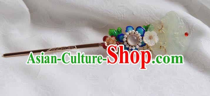 China Traditional Qing Dynasty Jade Butterfly Hairpin Classical Blueing Flower Hair Stick China Traditional Qing Dynasty Jade Butterfly Hairpin Classical Blueing Flower Hair Stick