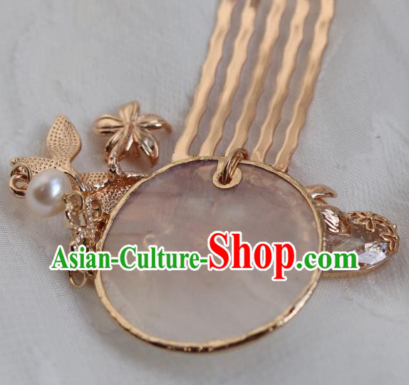 China Classical Golden Tassel Hair Comb Traditional Ming Dynasty Princess Shell Hairpin China Classical Golden Tassel Hair Comb Traditional Ming Dynasty Princess Shell Hairpin