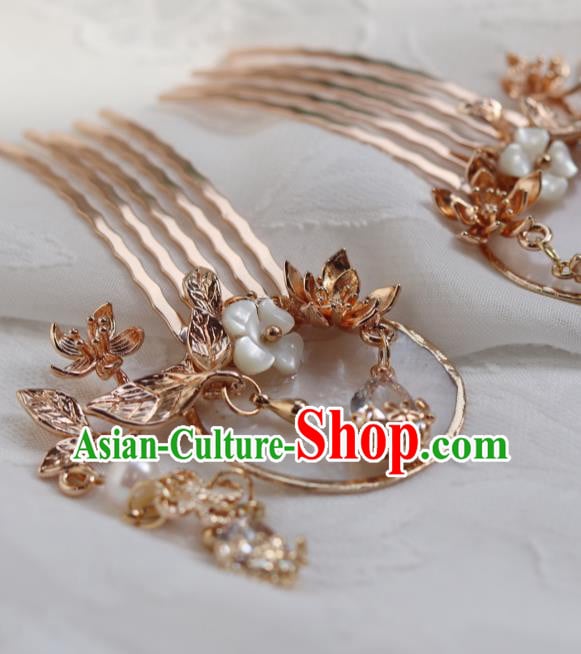 China Classical Golden Tassel Hair Comb Traditional Ming Dynasty Princess Shell Hairpin China Classical Golden Tassel Hair Comb Traditional Ming Dynasty Princess Shell Hairpin