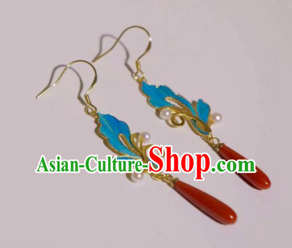 Chinese Traditional Culture Jewelry Butterfly Earrings Ancient Qing Dynasty Agate Ear Accessories Chinese Traditional Culture Jewelry Butterfly Earrings Ancient Qing Dynasty Agate Ear Accessories