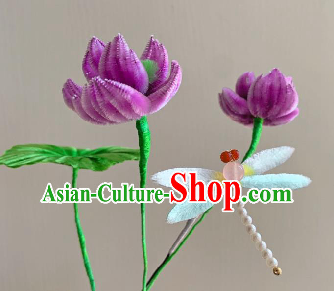 Traditional China Qing Dynasty Empress Hair Stick Classical Purple Velvet Lotus Hairpin Traditional China Qing Dynasty Empress Hair Stick Classical Purple Velvet Lotus Hairpin