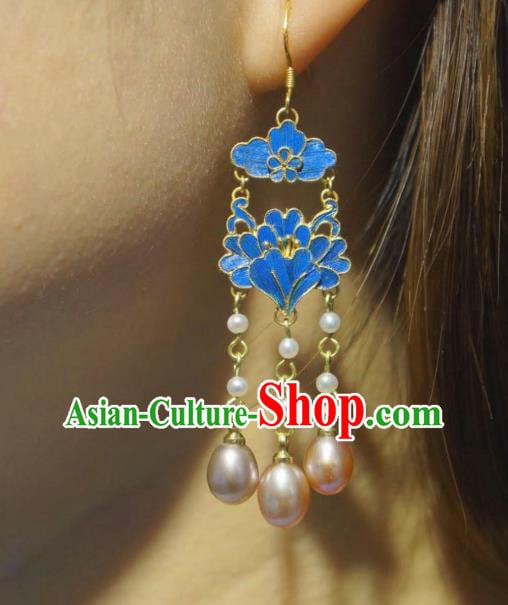 Chinese Ancient Qing Dynasty Court Ear Accessories Traditional Culture Jewelry Pearls Tassel Earrings Chinese Ancient Qing Dynasty Court Ear Accessories Traditional Culture Jewelry Pearls Tassel Earrings