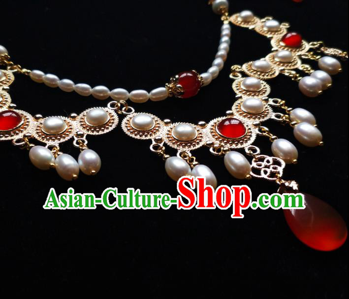 Chinese Traditional Hanfu Pearls Necklace Accessories Classical Ming Dynasty Princess Necklet Jewelry Chinese Traditional Hanfu Pearls Necklace Accessories Classical Ming Dynasty Princess Necklet Jewelry