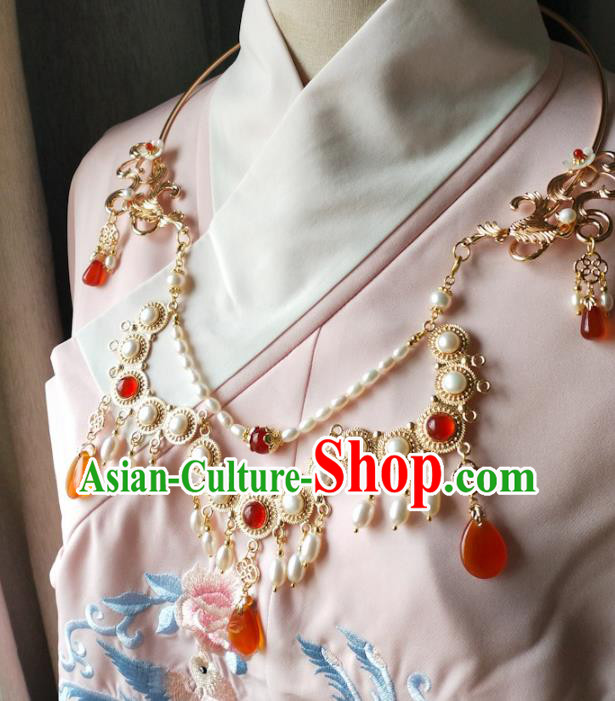 Chinese Traditional Hanfu Pearls Necklace Accessories Classical Ming Dynasty Princess Necklet Jewelry Chinese Traditional Hanfu Pearls Necklace Accessories Classical Ming Dynasty Princess Necklet Jewelry