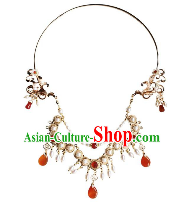 Chinese Traditional Hanfu Pearls Necklace Accessories Classical Ming Dynasty Princess Necklet Jewelry Chinese Traditional Hanfu Pearls Necklace Accessories Classical Ming Dynasty Princess Necklet Jewelry