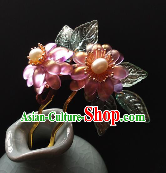 China Ancient Princess Hairpin Traditional Ming Dynasty Pink Chrysanthemum Hair Clip