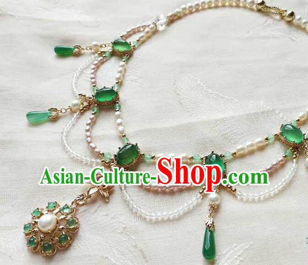 Chinese Classical Ming Dynasty Princess Chrysoprase Necklet Traditional Hanfu Pearls Necklace Accessories Chinese Classical Ming Dynasty Princess Chrysoprase Necklet Traditional Hanfu Pearls Necklace Accessories