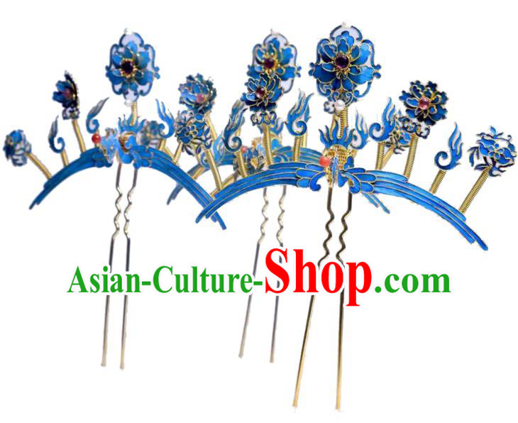 Chinese Traditional Qing Dynasty Cloisonne Peony Hair Jewelry Ancient Empress Tourmaline Hairpin Chinese Traditional Qing Dynasty Cloisonne Peony Hair Jewelry Ancient Empress Tourmaline Hairpin