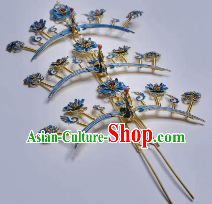 Chinese Traditional Qing Dynasty Cloisonne Peony Hair Jewelry Ancient Empress Tourmaline Hairpin Chinese Traditional Qing Dynasty Cloisonne Peony Hair Jewelry Ancient Empress Tourmaline Hairpin